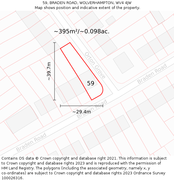 59, BRADEN ROAD, WOLVERHAMPTON, WV4 4JW: Plot and title map