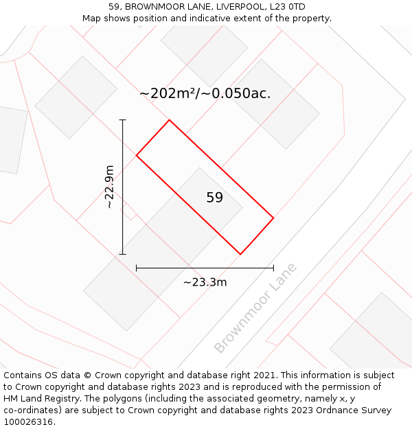 59, BROWNMOOR LANE, LIVERPOOL, L23 0TD: Plot and title map