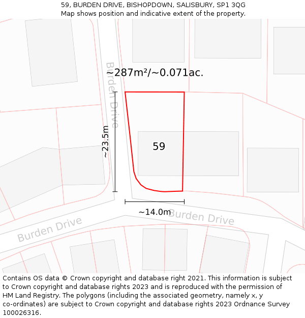 59, BURDEN DRIVE, BISHOPDOWN, SALISBURY, SP1 3QG: Plot and title map