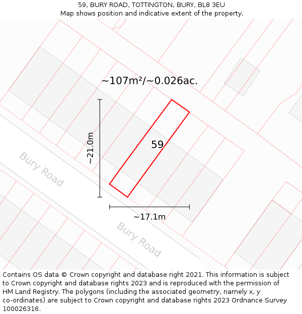 59, BURY ROAD, TOTTINGTON, BURY, BL8 3EU: Plot and title map
