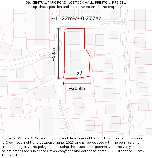 59, CENTRAL PARK ROAD, LOSTOCK HALL, PRESTON, PR5 5BW: Plot and title map