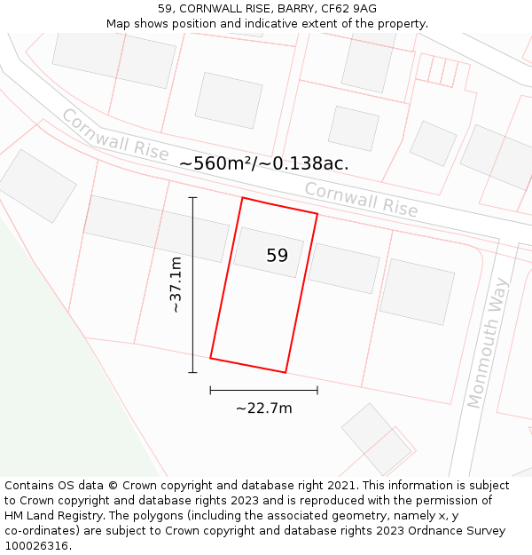 59, CORNWALL RISE, BARRY, CF62 9AG: Plot and title map