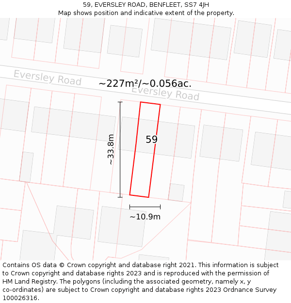 59, EVERSLEY ROAD, BENFLEET, SS7 4JH: Plot and title map