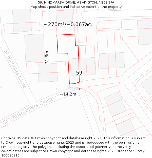59, HINDMARSH DRIVE, ASHINGTON, NE63 9FA: Plot and title map