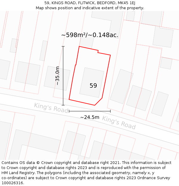 59, KINGS ROAD, FLITWICK, BEDFORD, MK45 1EJ: Plot and title map