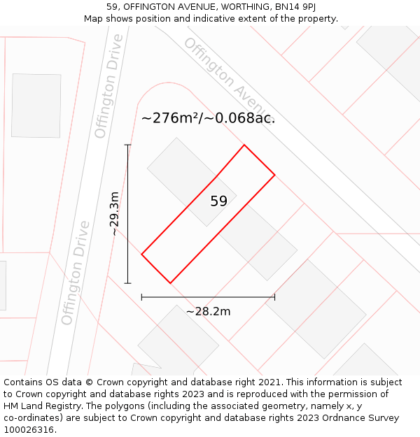 59, OFFINGTON AVENUE, WORTHING, BN14 9PJ: Plot and title map