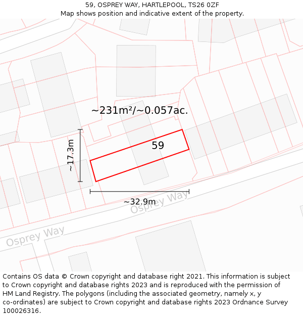 59, OSPREY WAY, HARTLEPOOL, TS26 0ZF: Plot and title map