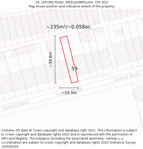 59, OXFORD ROAD, MIDDLESBROUGH, TS5 5DZ: Plot and title map