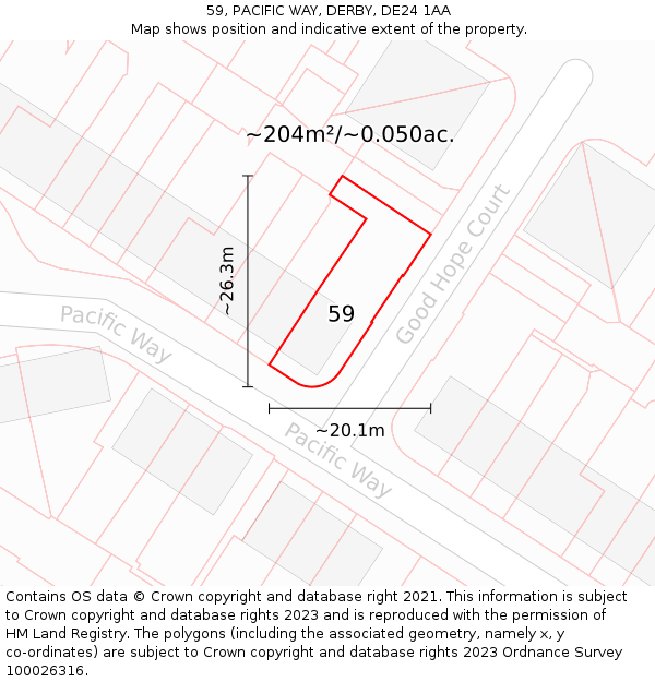 59, PACIFIC WAY, DERBY, DE24 1AA: Plot and title map