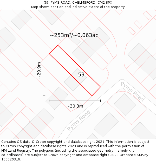 59, PYMS ROAD, CHELMSFORD, CM2 8PX: Plot and title map