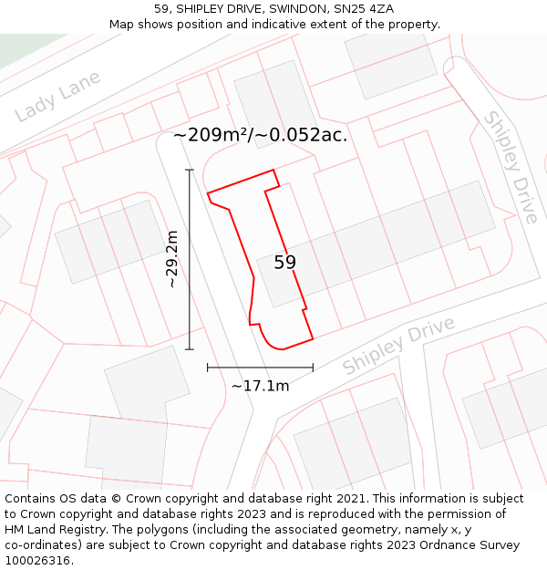 59, SHIPLEY DRIVE, SWINDON, SN25 4ZA: Plot and title map