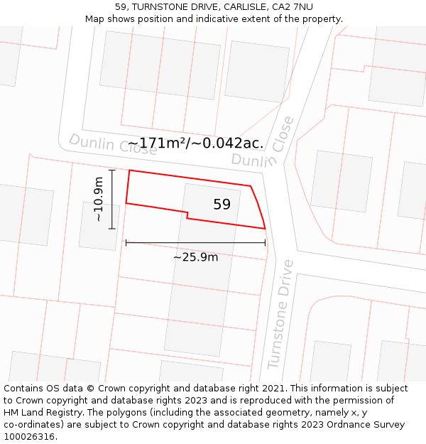 59, TURNSTONE DRIVE, CARLISLE, CA2 7NU: Plot and title map