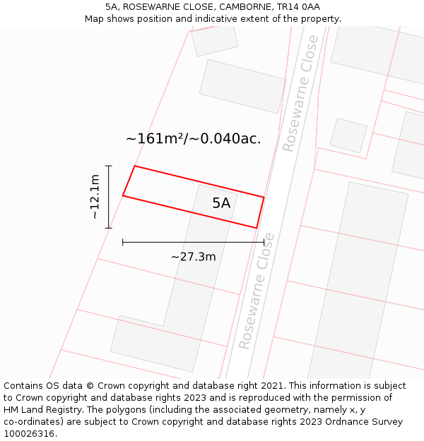 5A, ROSEWARNE CLOSE, CAMBORNE, TR14 0AA: Plot and title map