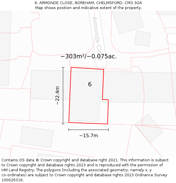 6, ARMONDE CLOSE, BOREHAM, CHELMSFORD, CM3 3GA: Plot and title map