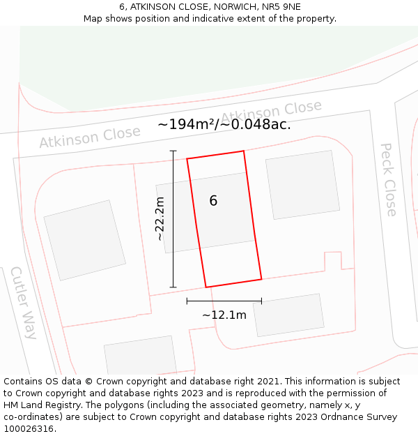 6, ATKINSON CLOSE, NORWICH, NR5 9NE: Plot and title map