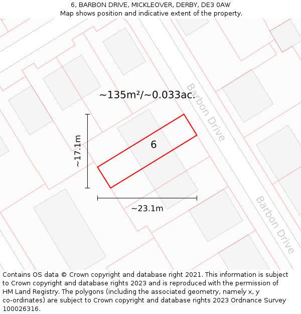 6, BARBON DRIVE, MICKLEOVER, DERBY, DE3 0AW: Plot and title map