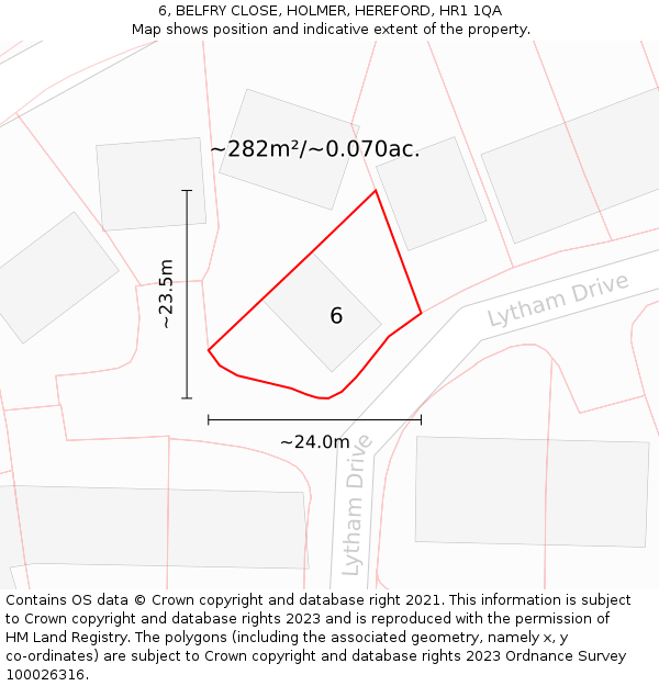 6, BELFRY CLOSE, HOLMER, HEREFORD, HR1 1QA: Plot and title map