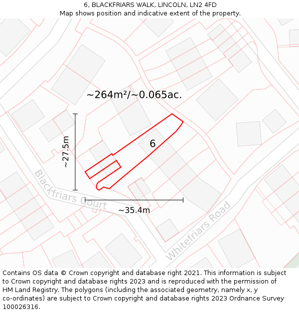 6, BLACKFRIARS WALK, LINCOLN, LN2 4FD: Plot and title map