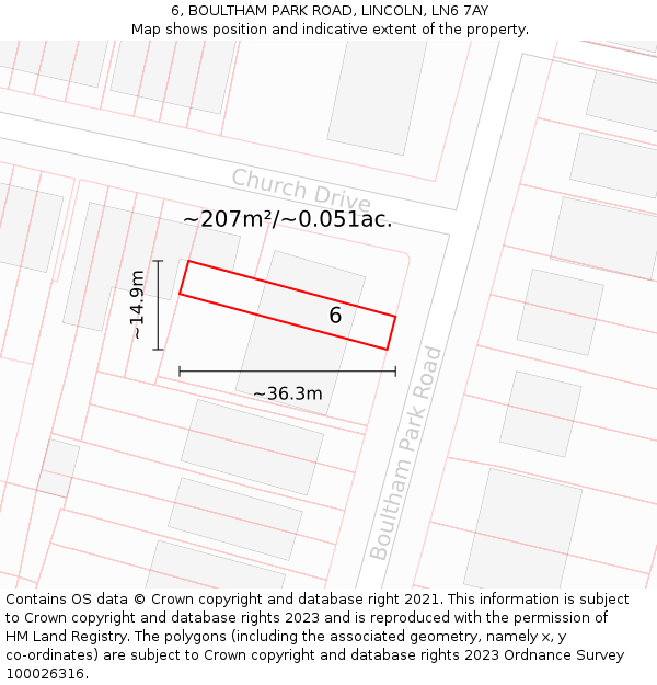 6, BOULTHAM PARK ROAD, LINCOLN, LN6 7AY: Plot and title map