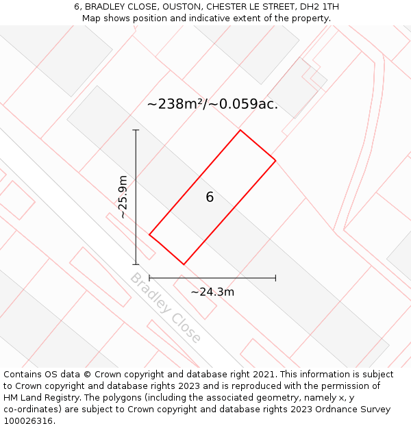 6, BRADLEY CLOSE, OUSTON, CHESTER LE STREET, DH2 1TH: Plot and title map