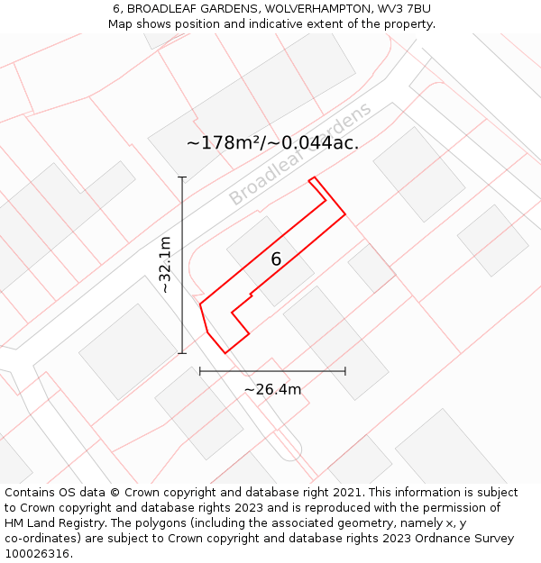 6, BROADLEAF GARDENS, WOLVERHAMPTON, WV3 7BU: Plot and title map