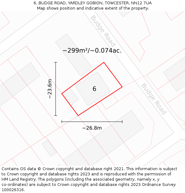 6, BUDGE ROAD, YARDLEY GOBION, TOWCESTER, NN12 7UA: Plot and title map