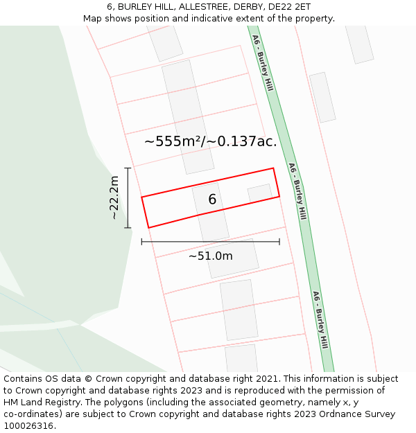 6, BURLEY HILL, ALLESTREE, DERBY, DE22 2ET: Plot and title map