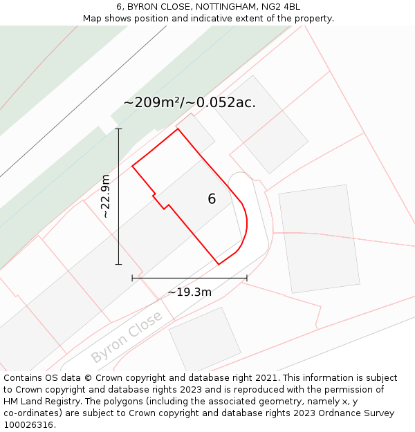 6, BYRON CLOSE, NOTTINGHAM, NG2 4BL: Plot and title map