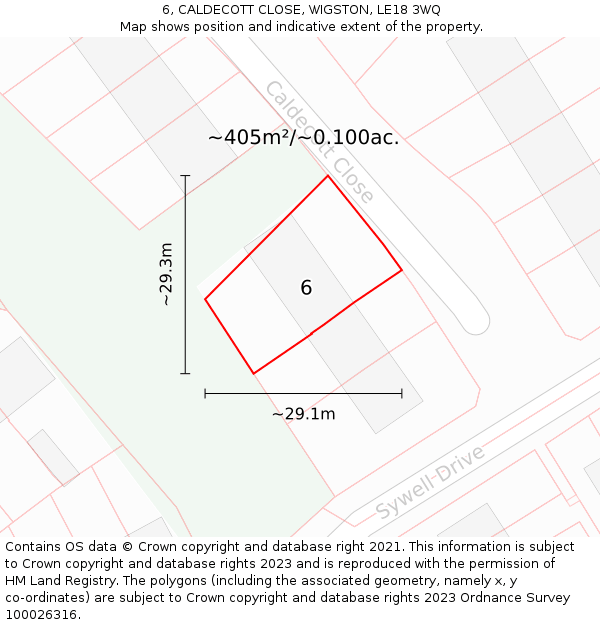 6, CALDECOTT CLOSE, WIGSTON, LE18 3WQ: Plot and title map