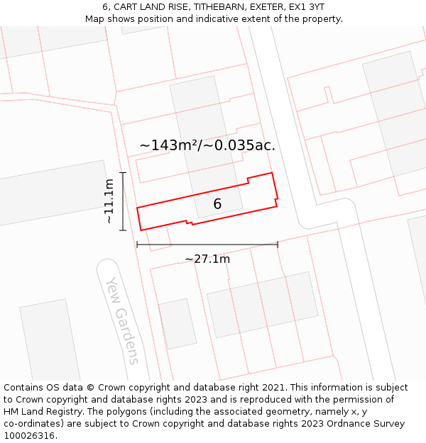 6, CART LAND RISE, TITHEBARN, EXETER, EX1 3YT: Plot and title map