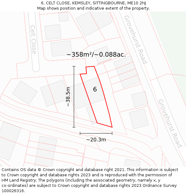 6, CELT CLOSE, KEMSLEY, SITTINGBOURNE, ME10 2NJ: Plot and title map