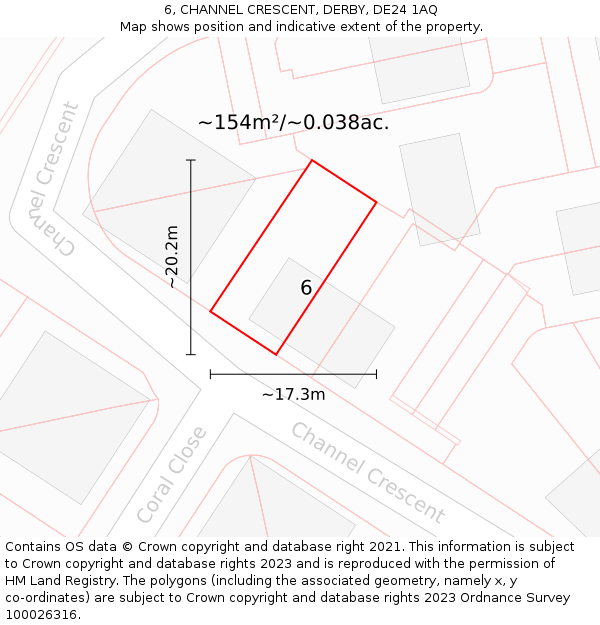 6, CHANNEL CRESCENT, DERBY, DE24 1AQ: Plot and title map