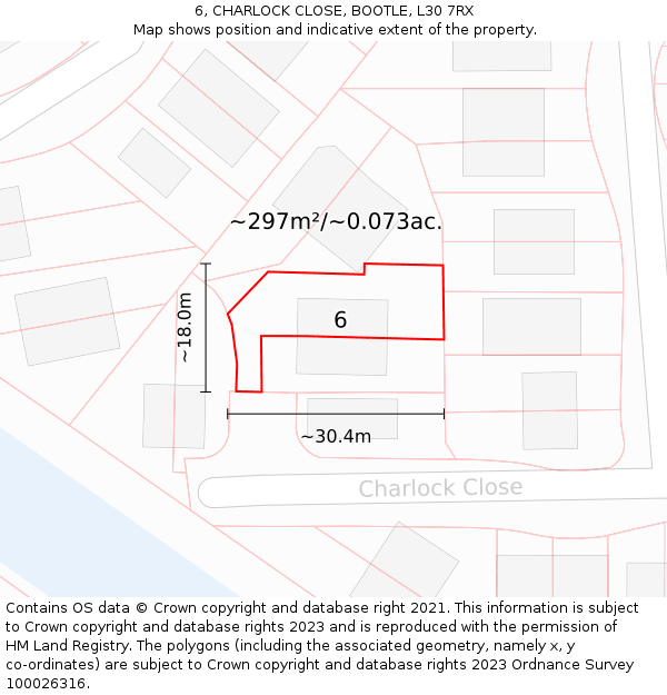 6, CHARLOCK CLOSE, BOOTLE, L30 7RX: Plot and title map