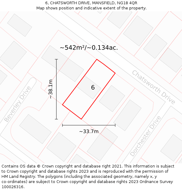 6, CHATSWORTH DRIVE, MANSFIELD, NG18 4QR: Plot and title map