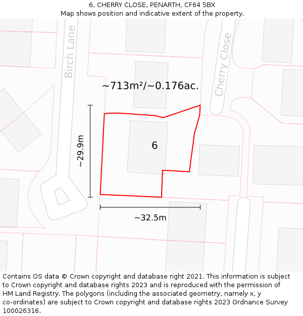 6, CHERRY CLOSE, PENARTH, CF64 5BX: Plot and title map