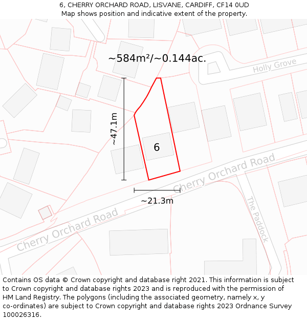 6, CHERRY ORCHARD ROAD, LISVANE, CARDIFF, CF14 0UD: Plot and title map