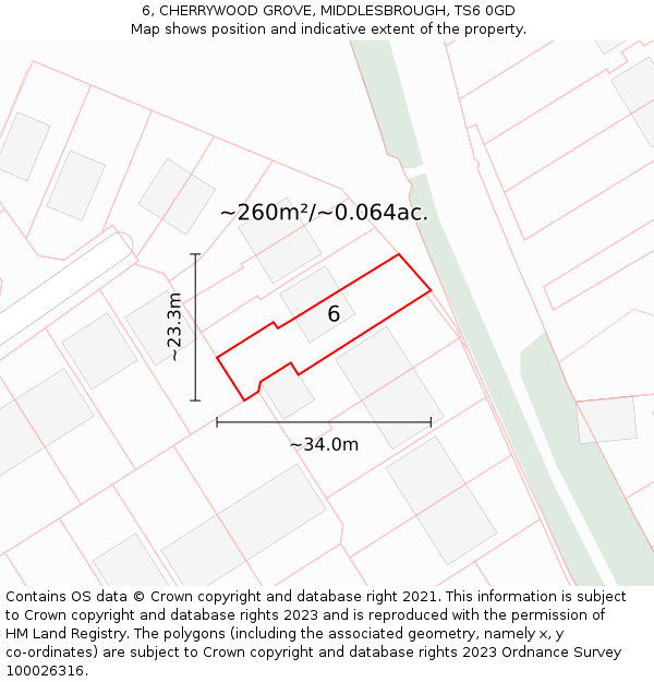 6, CHERRYWOOD GROVE, MIDDLESBROUGH, TS6 0GD: Plot and title map