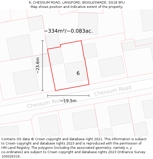 6, CHESSUM ROAD, LANGFORD, BIGGLESWADE, SG18 9FU: Plot and title map