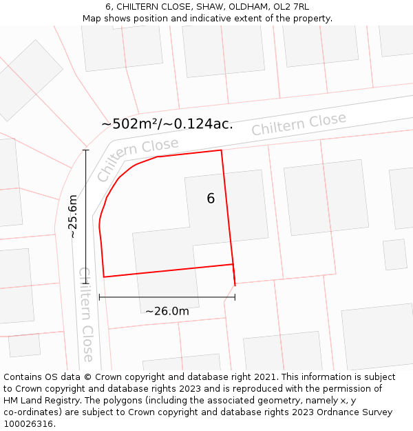 6, CHILTERN CLOSE, SHAW, OLDHAM, OL2 7RL: Plot and title map