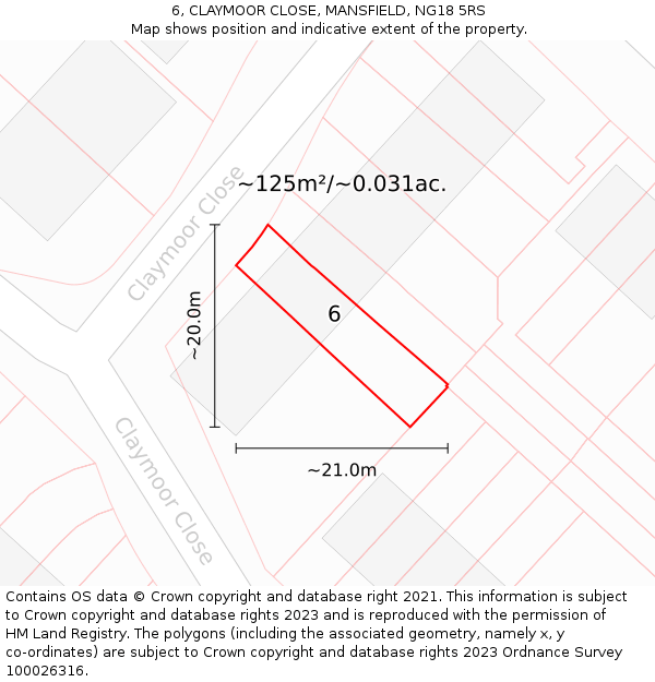 6, CLAYMOOR CLOSE, MANSFIELD, NG18 5RS: Plot and title map