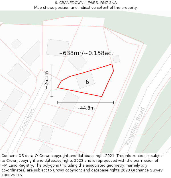 6, CRANEDOWN, LEWES, BN7 3NA: Plot and title map
