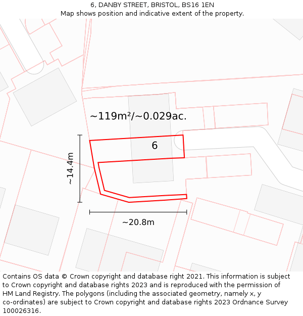 6, DANBY STREET, BRISTOL, BS16 1EN: Plot and title map