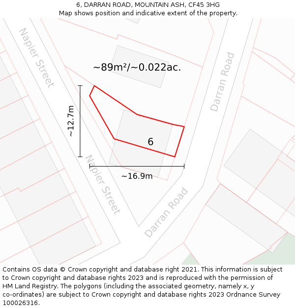 6, DARRAN ROAD, MOUNTAIN ASH, CF45 3HG: Plot and title map