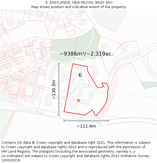 6, EASTLANDS, NEW MILTON, BH25 5PH: Plot and title map