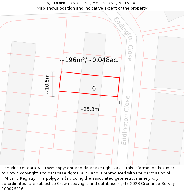 6, EDDINGTON CLOSE, MAIDSTONE, ME15 9XG: Plot and title map