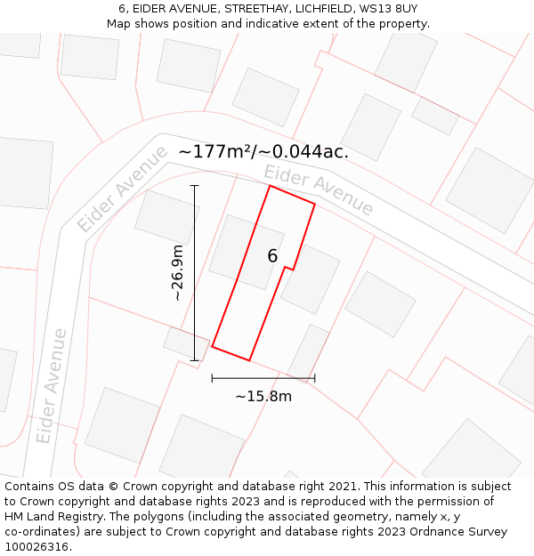 6, EIDER AVENUE, STREETHAY, LICHFIELD, WS13 8UY: Plot and title map