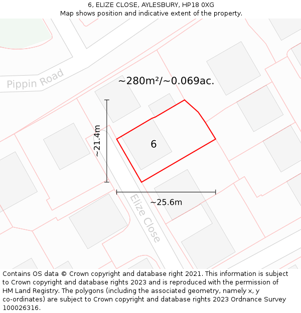 6, ELIZE CLOSE, AYLESBURY, HP18 0XG: Plot and title map