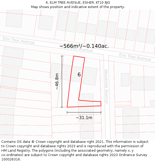 6, ELM TREE AVENUE, ESHER, KT10 8JG: Plot and title map