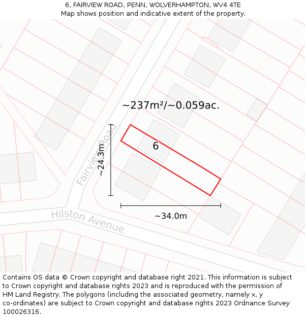 6, FAIRVIEW ROAD, PENN, WOLVERHAMPTON, WV4 4TE: Plot and title map