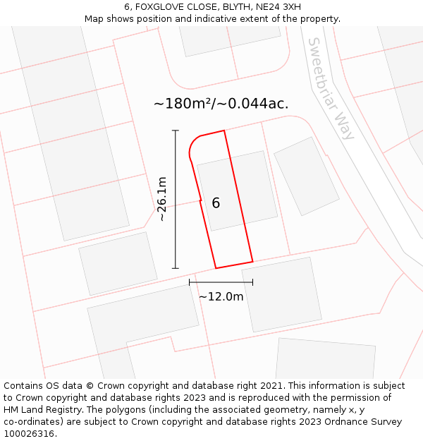 6, FOXGLOVE CLOSE, BLYTH, NE24 3XH: Plot and title map